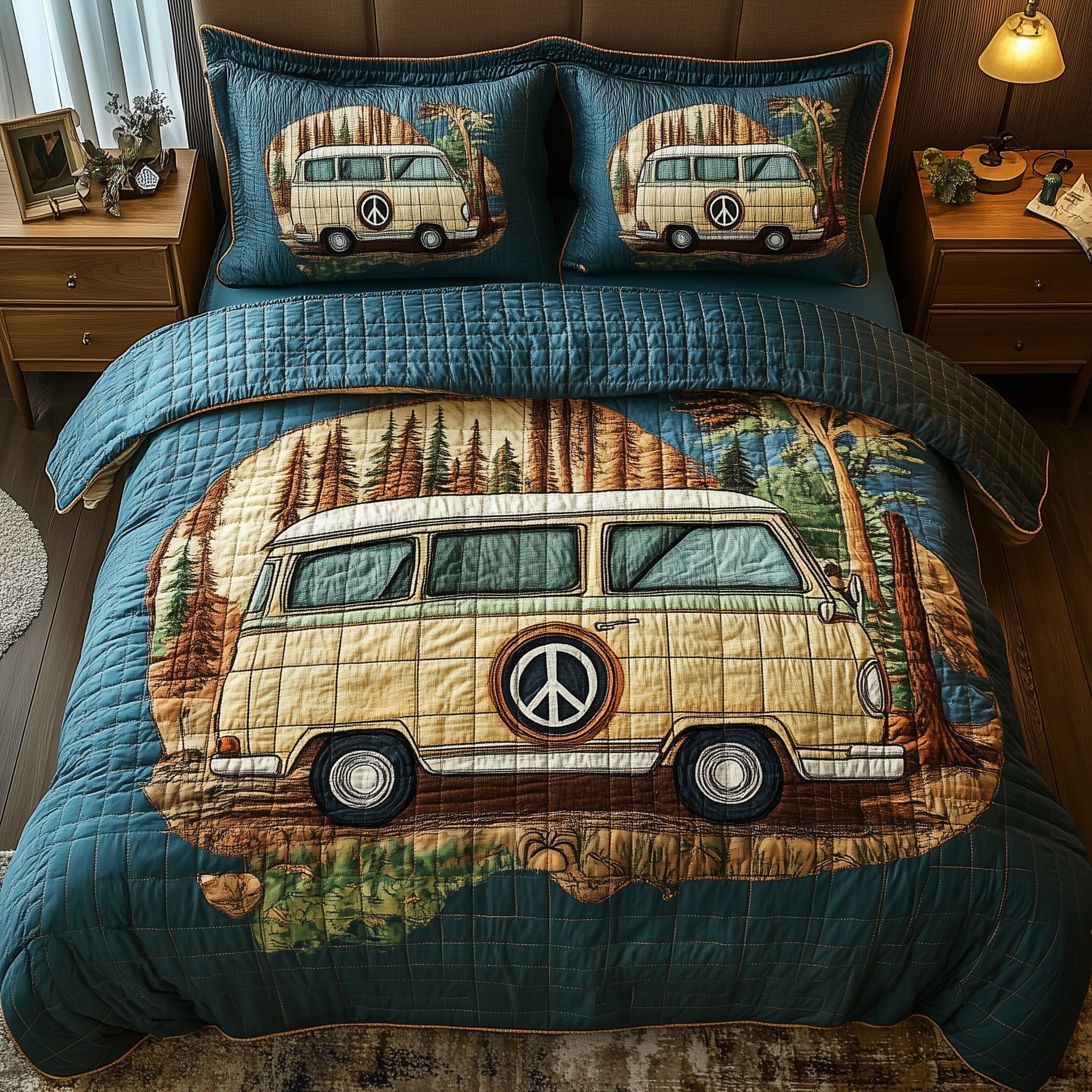 Retro Ride Quilted Bedding Set Duvet Cover Merchandise Best Camping Gifts 2025