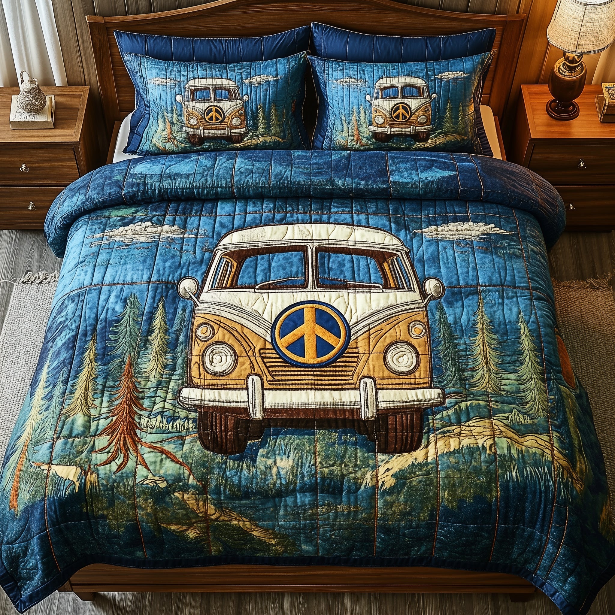 Retro Ride Quilted Bedding Set Duvet Cover Merchandise Best Camping Gifts For Dad Father's Day Christmas