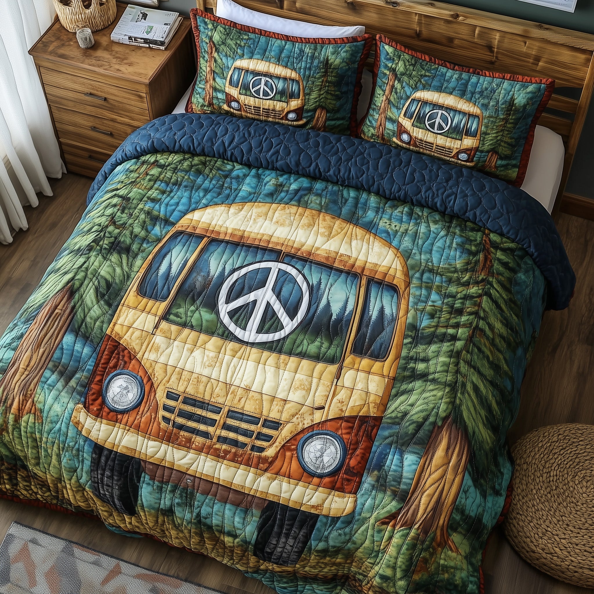 Retro Ride Quilted Bedding Set Duvet Cover Merchandise Camping Gifts For Him
