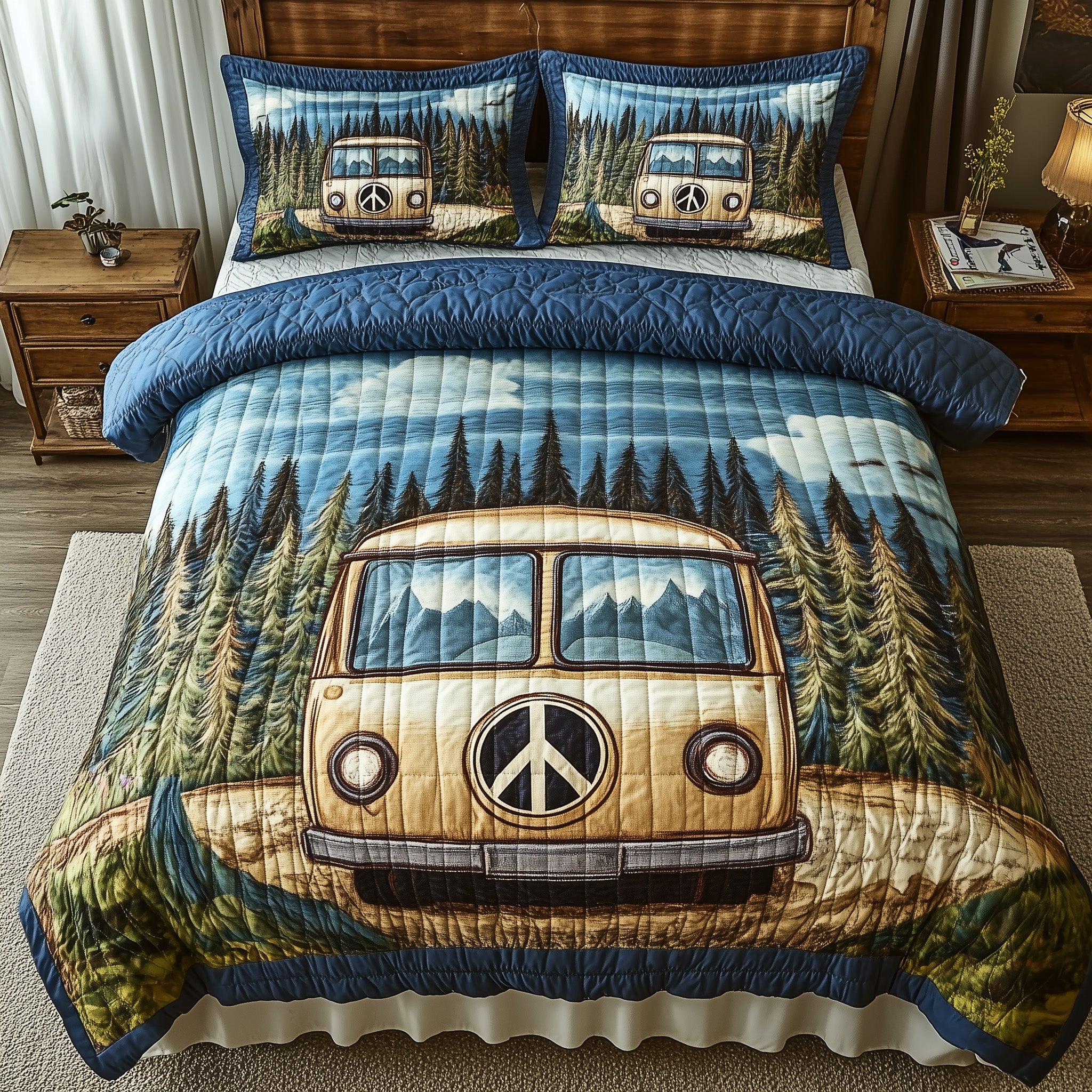 Retro Ride Quilted Bedding Set Duvet Cover Merchandise Gifts For People With Campers