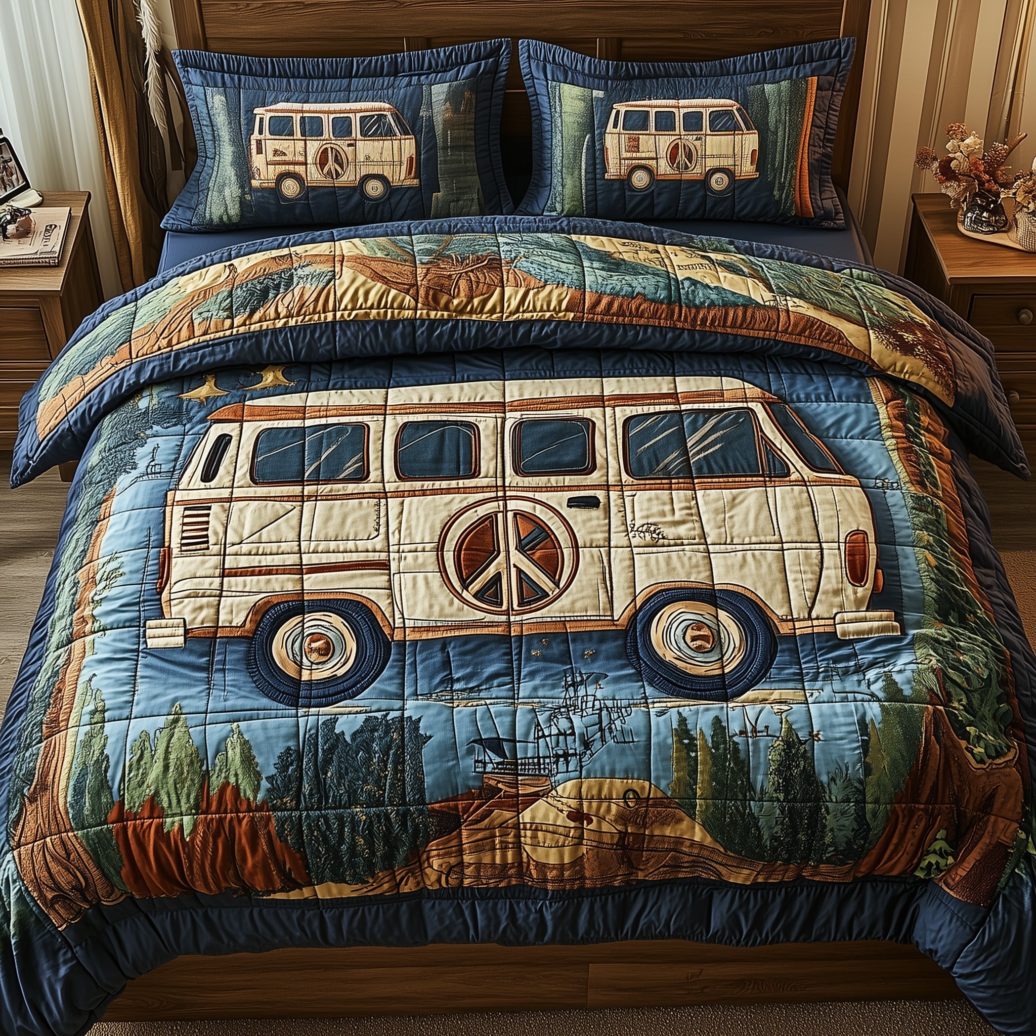 Retro Ride Quilted Bedding Set Duvet Cover Merchandise Great Camping Gifts
