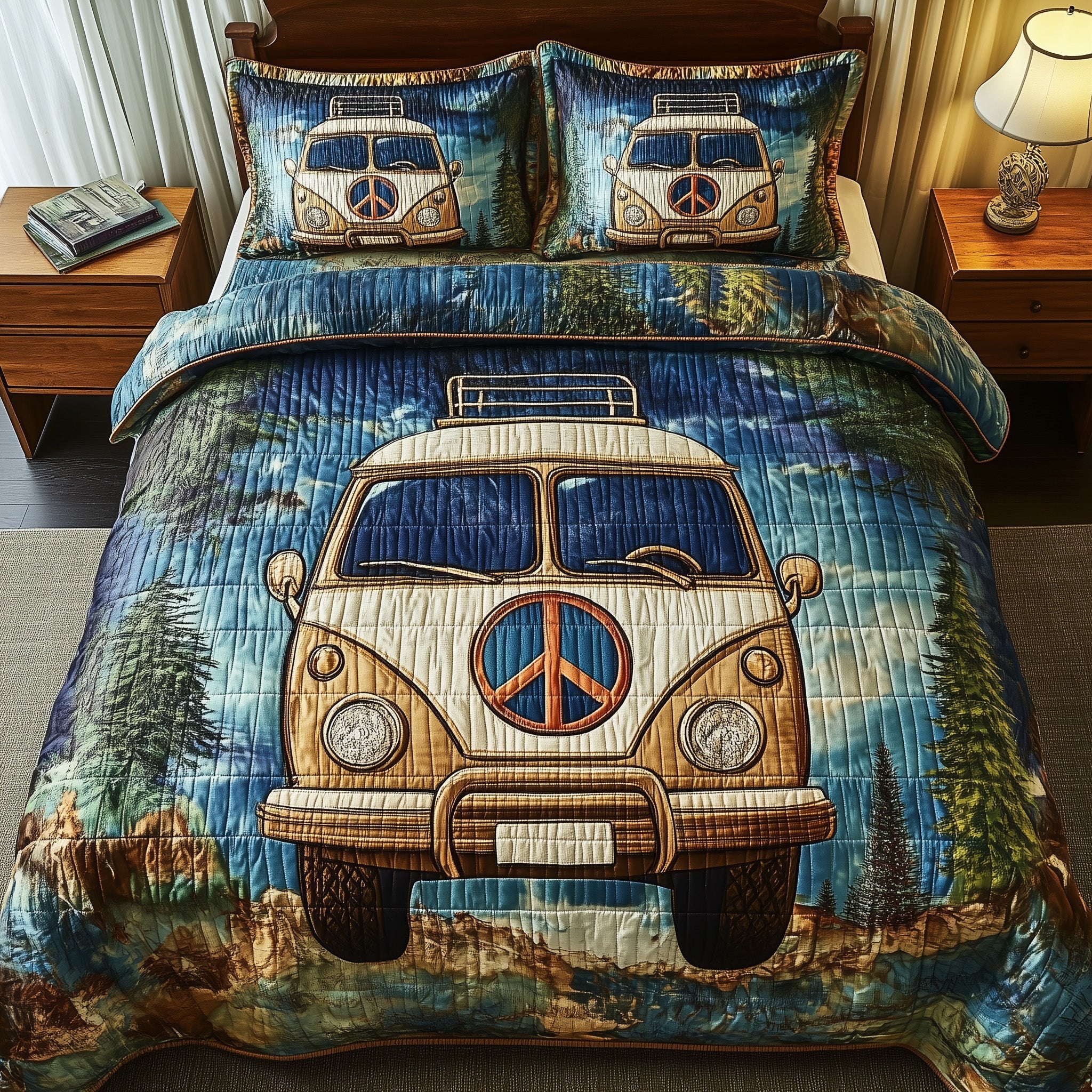 Retro Ride Quilted Bedding Set Duvet Cover Merchandise Unique Camping Gifts