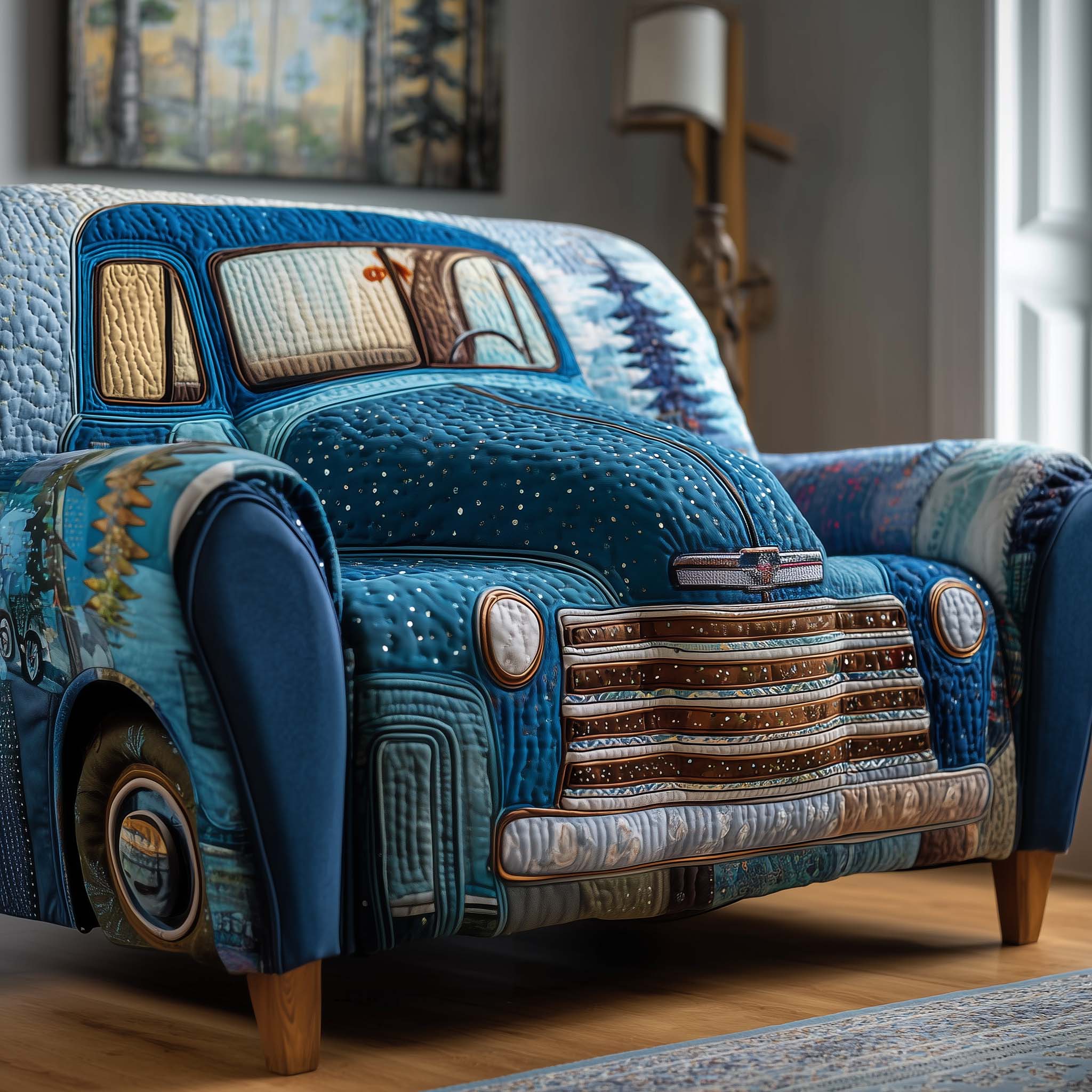 Retro Ride Quilted Sofa Cover Classic Automobile Design Protector Gift For Race Car Enthusiast