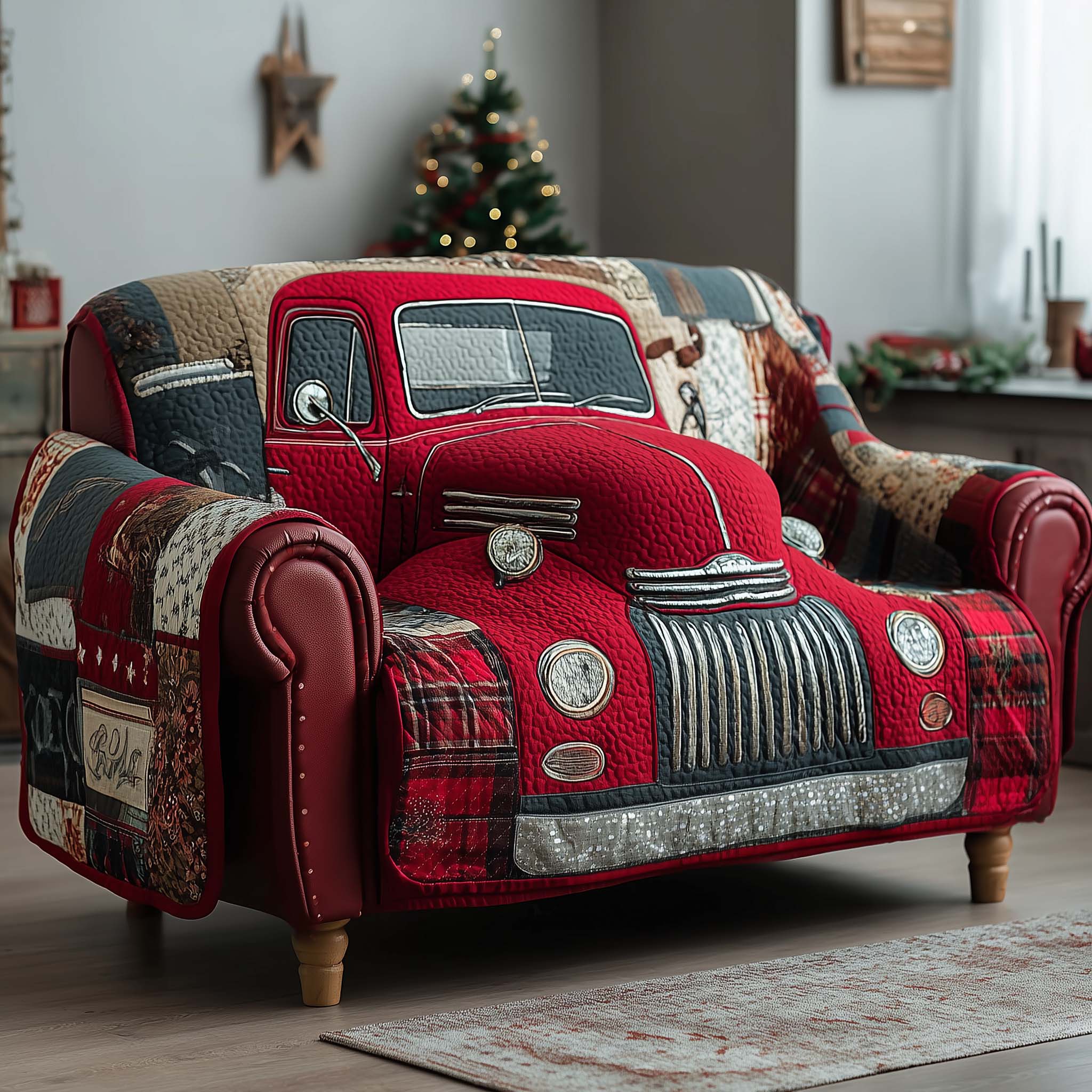 Retro Ride Quilted Sofa Cover Vintage Ride Sofa Protector Classic Style Gift For Car Enthusiast