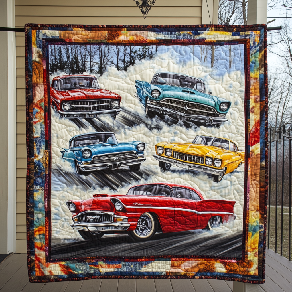 Retro Roadster Reverie Quilted Blanket Unique Gifts For Car Lover