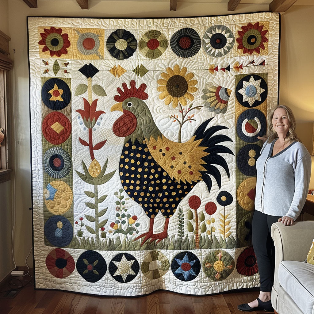 Retro Roost Quilted Blanket Gifts For Chicken Owners