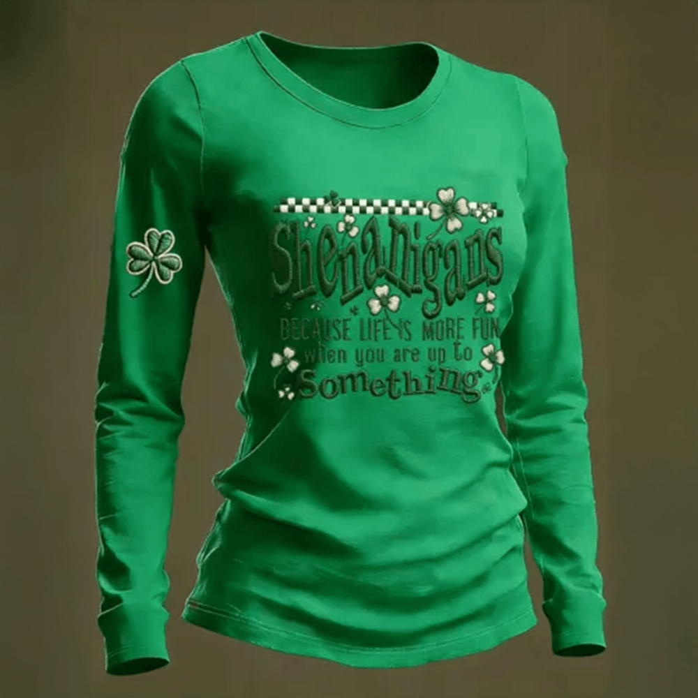 Retro Shenanigans Shamrock St Patricks Long Sleeve Shirt St Patrick's Day 2026 Apparel Good Gift