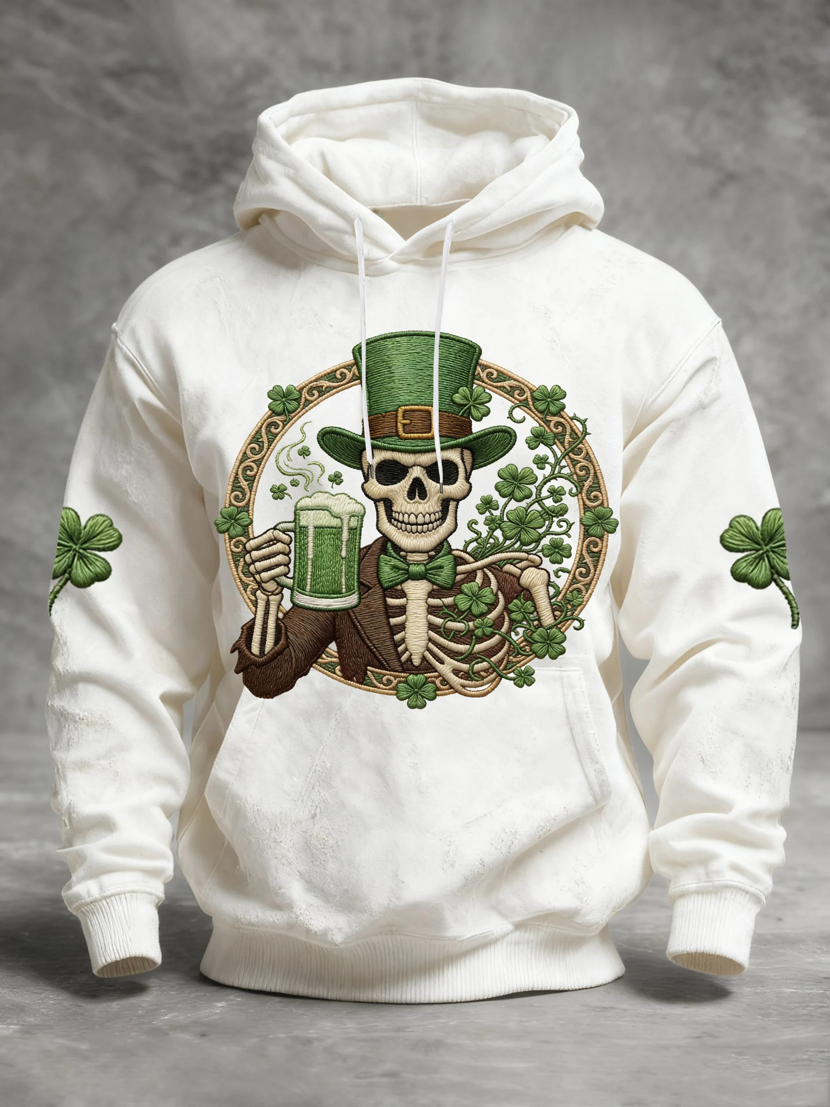 Retro Skeleton Shamrock Hoodie Saint Patrick'S Day Apparel St Pattys Day Gifts