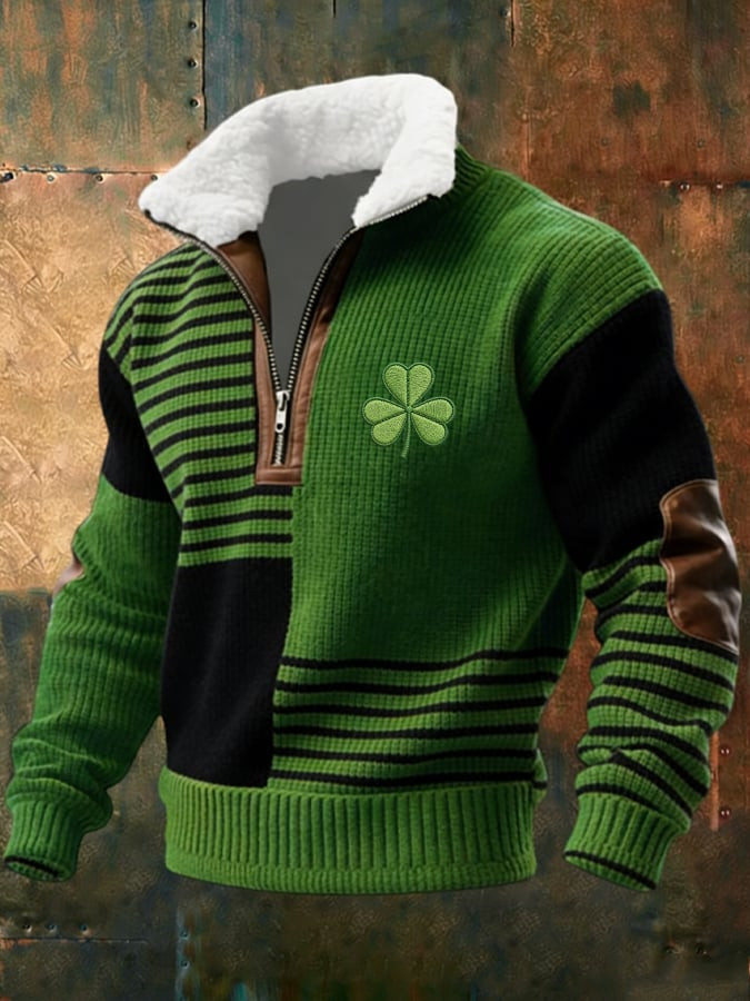 Retro St Patrick Jacquard Stand Up Collar St Patricks Outfit Seasonal Gifts