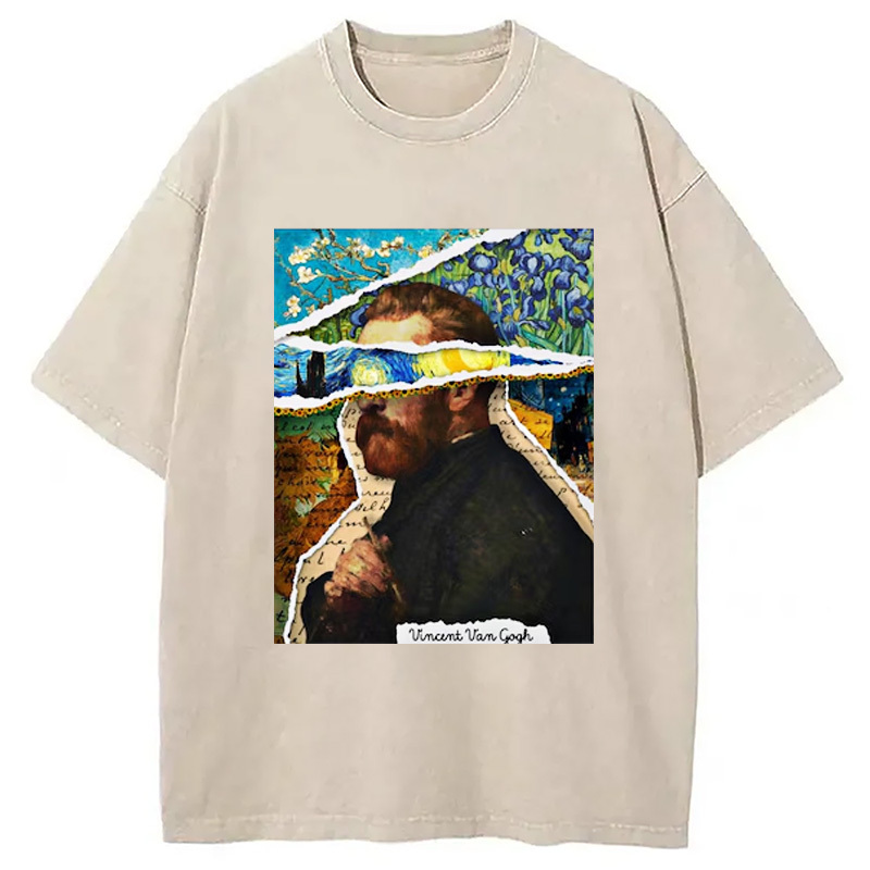 Retro Starry Night Washed T-Shirt Soft Comfortable Daily T Shirt Gifts For Sister