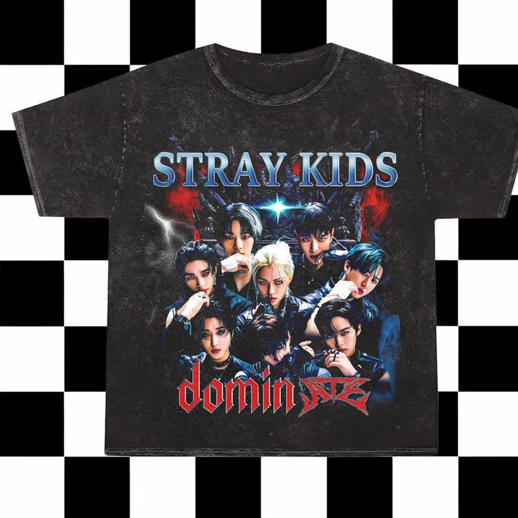 Retro Stray Kids Domiate Mineral Wash Shirt Stray Kids Domiate World Tour Mineral Clothes