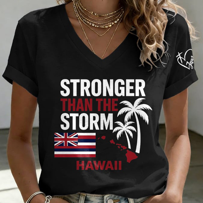 Retro Stronger Than the Storm V-Neck Shirt Hawaiian Flag Galathreads Shirt Gift Idea For Mom