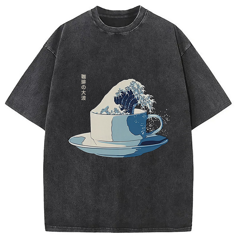 Retro Teacup Wave Washed T-Shirt Soft Comfortable Daily T Shirt Gifts For Besties Retro Teacup Wave Washed T-Shirt Soft Comfortable Daily T Shirt Gifts For Besties