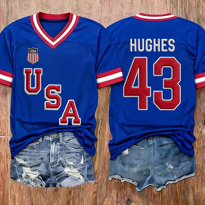 Retro Team USA Hockey 43 Hughes Jersey 2026 Winter Olympic Shirt USA Gold Gear
