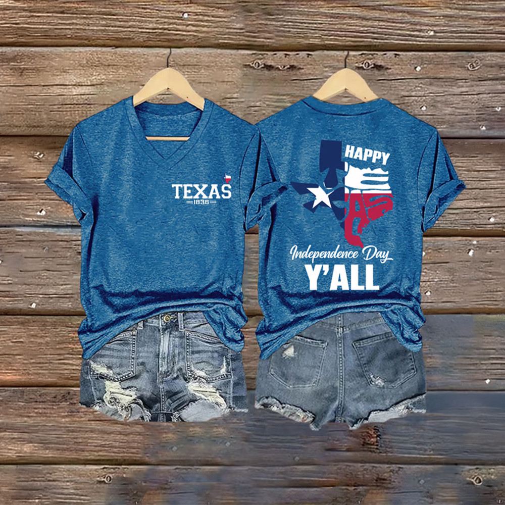 Retro Texas 1838 Happy Texas Independence Day V-Neck Shirt Patriotic Texas Shirt Gift For Wife