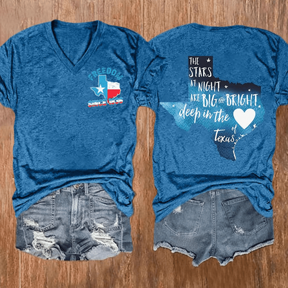 Retro Texas Freedom Since 1836 V-Neck Shirt Lone Star Flag Shirt Patriotic Gift Ideas