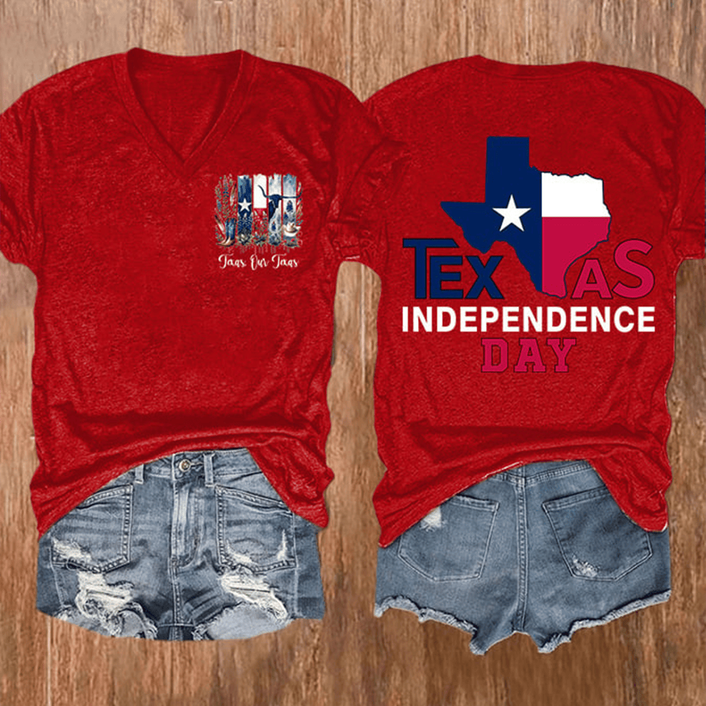 Retro Texas Independence Day V-Neck Shirt Patriotic Texas Clothes Gift Ideas For Girlfriend