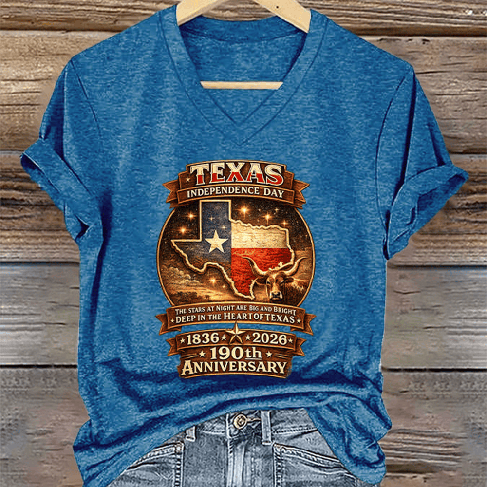 Retro Texas Independence Day V-Neck Shirt Patriotic Texas Clothes Good Gift For Wife