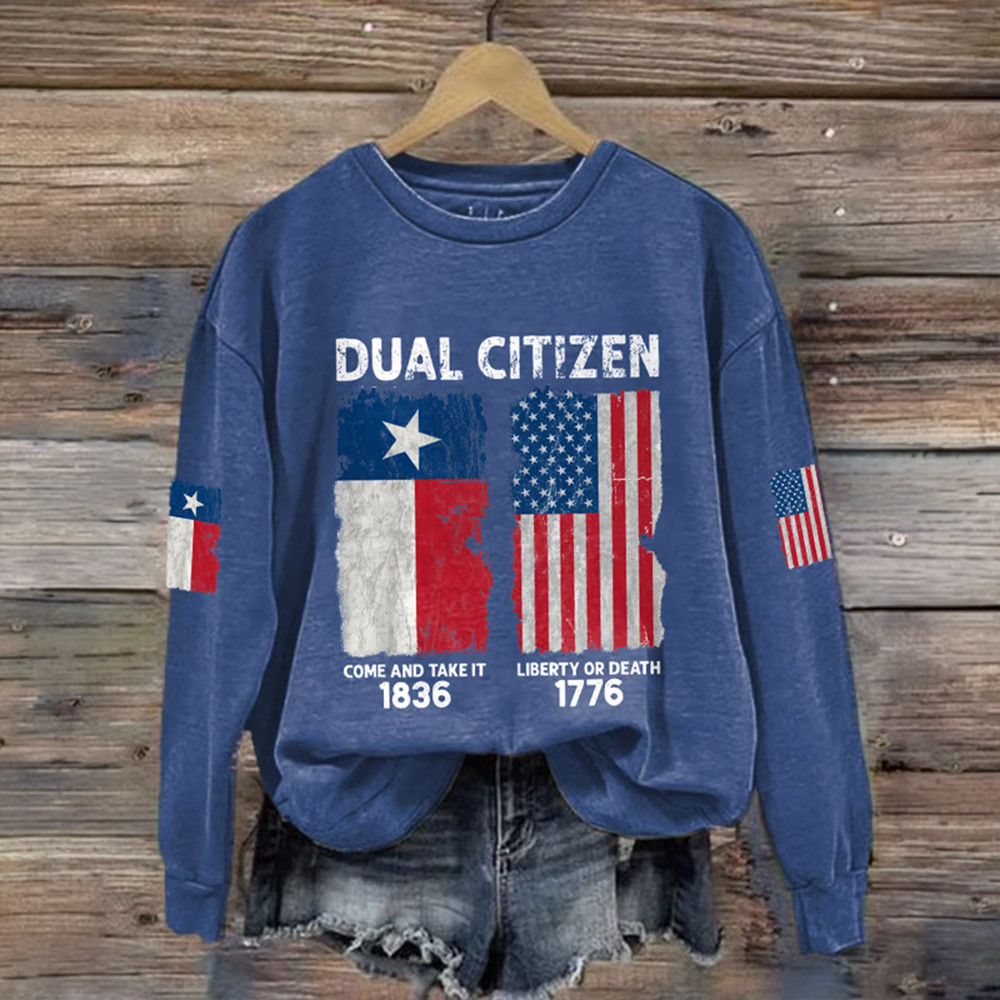 Retro Texas Pride Dual Citizen Sweatshirt Patriotic Texas Independence Day Clothing