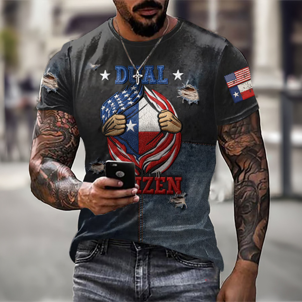 Retro Texas Pride Dual Citizen T-Shirt Texas Independence Day Clothes Patriotic Men Gift