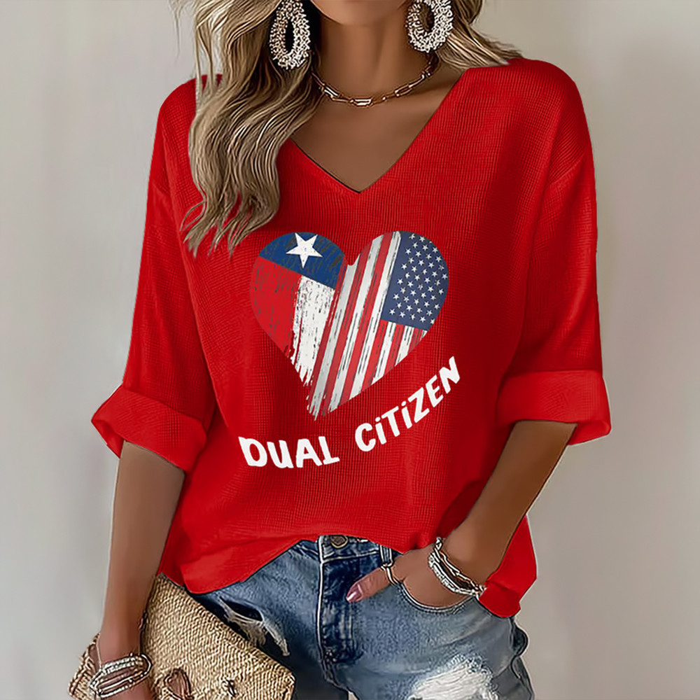 Retro Texas Pride Dual Citizen V-Neck Long Sleeve Shirt Patriotic Apparel Independence Day Gift