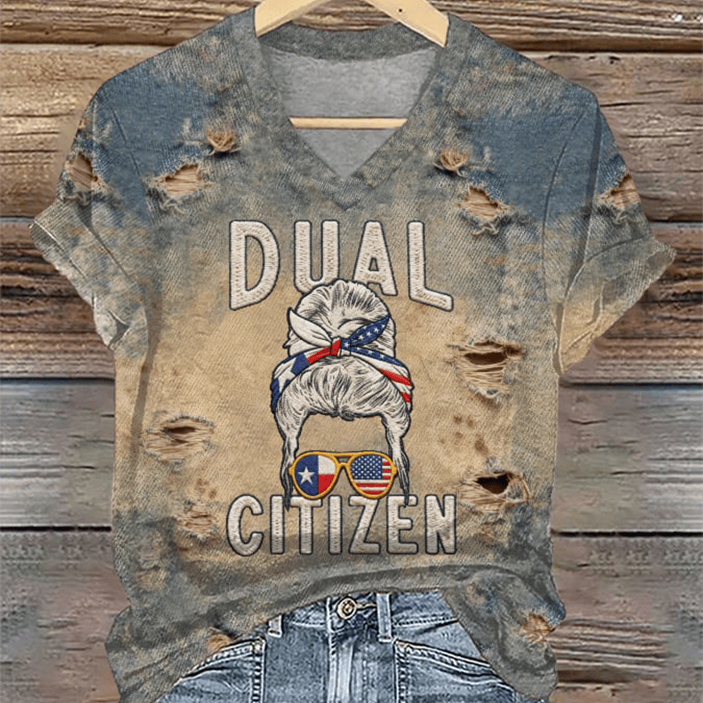 Retro Texas Pride Dual Citizen Vintage V-Neck Shirt Patriotic Texas Shirt Cool Gifts For Wife