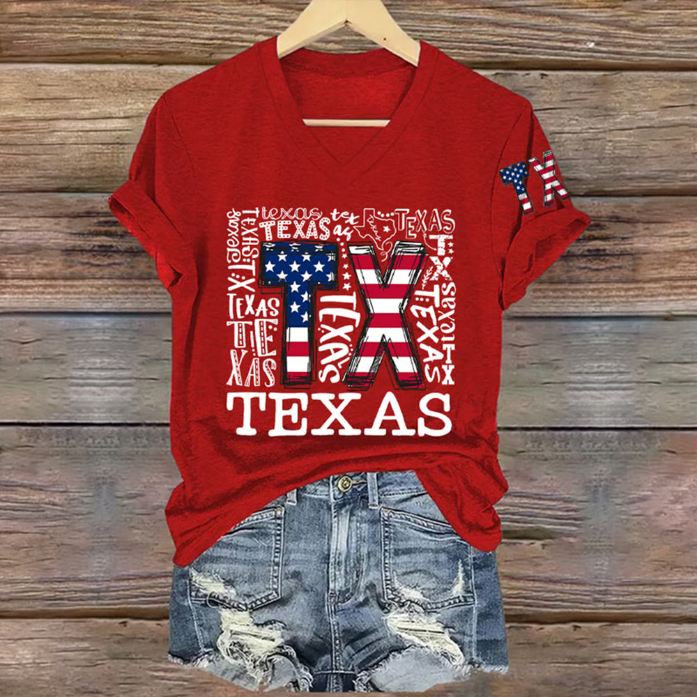 Retro Texas Pride V-Neck Shirt Texas 190th Anniversary Clothes Patriotic Gift For Her