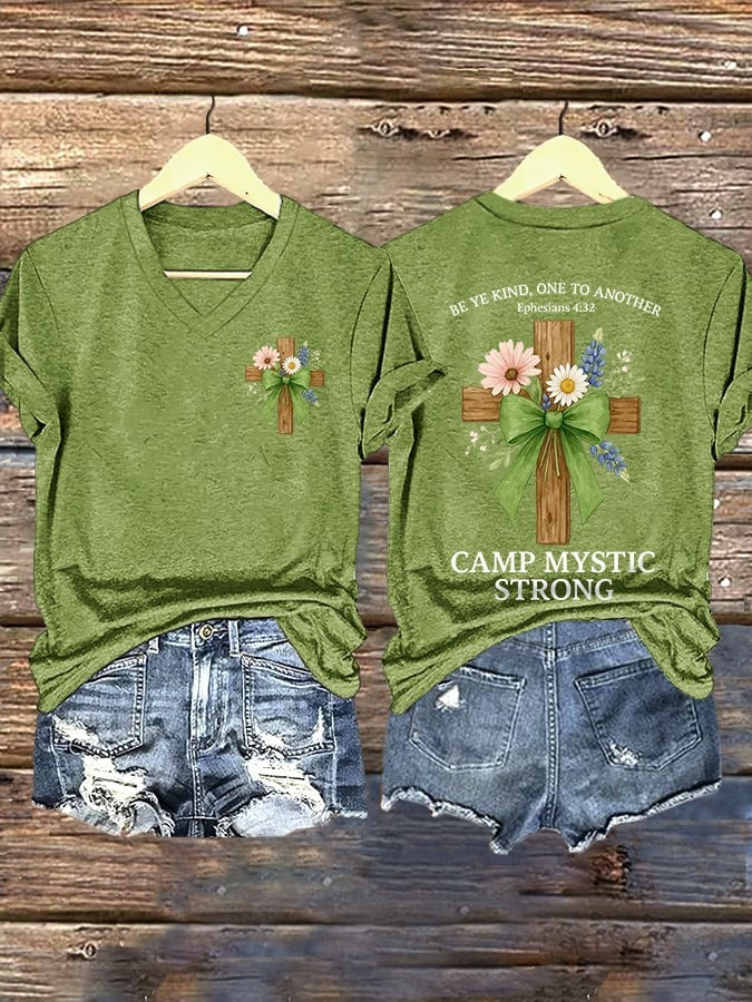 Retro Texas Strong Bow Cross Be Ye Kind One to Another V-Neck T-Shirt Gift For Texans