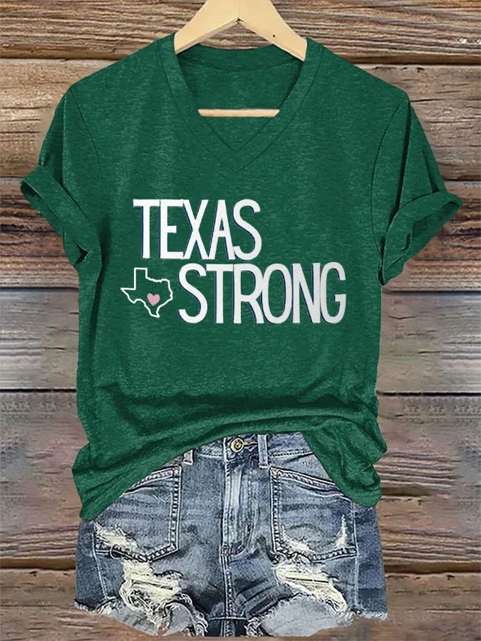Retro Texas Strong Forest Green V-Neck T-Shirt Gift For Women Texans and Americans