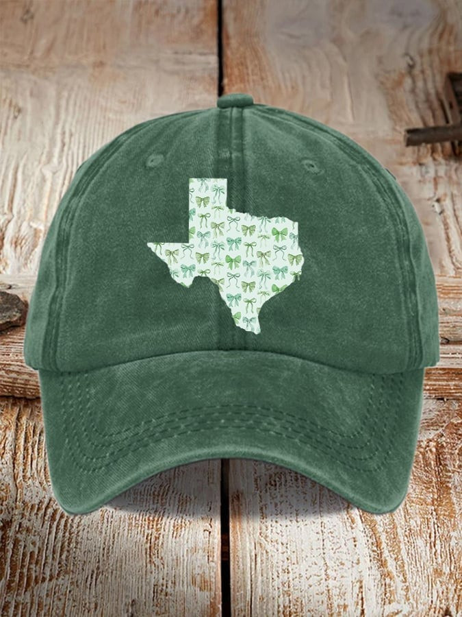 Retro Texas Strong Green Bow Print Baseball Cap Gift For Women Texans and Americans