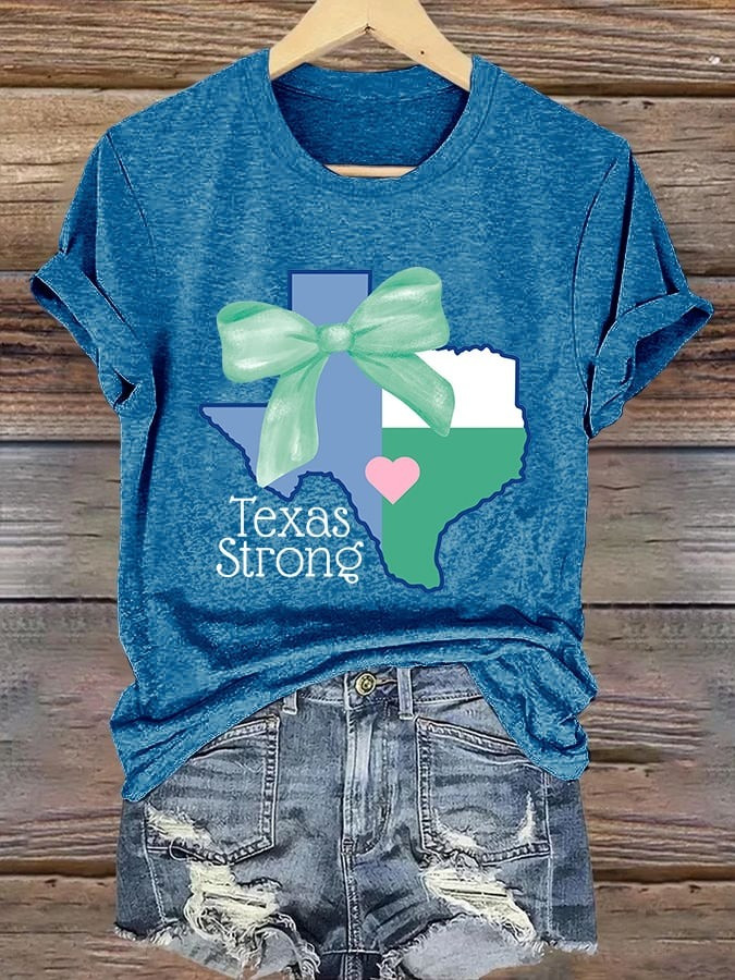 Retro Texas Strong Green Bow Print T-Shirt Gift For Women Texans and Americans