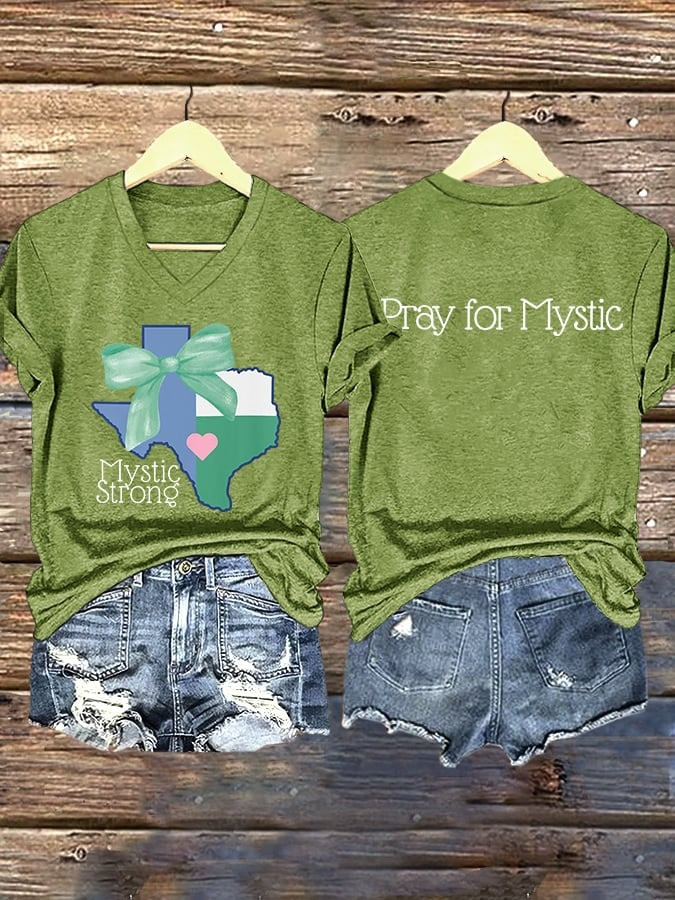 Retro Texas Strong Mystic Strong Pray For Mystic V-Neck T-Shirt Gift For Texans and Americans