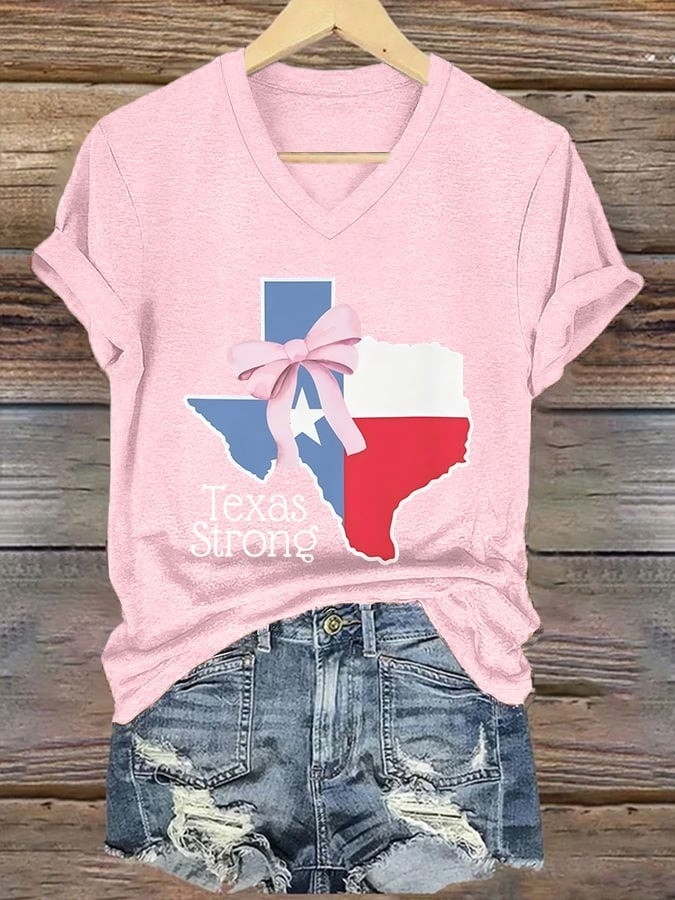 Retro Texas Strong Pink V-Neck T-Shirt Gift For Women Texans and Americans