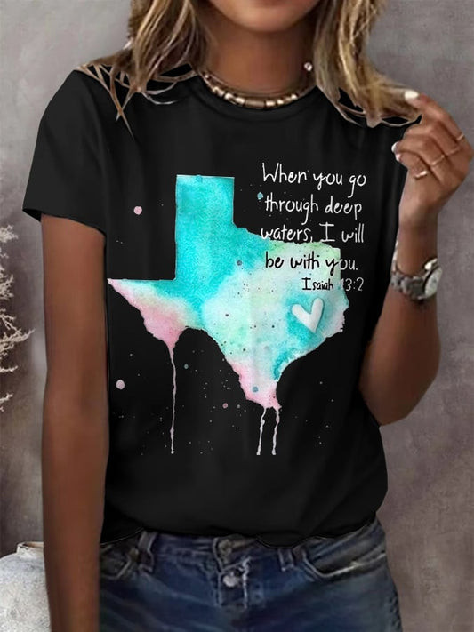 Retro Texas Strong When You Go Through Deep Waters I Will Be With You Isaiah 432 Print Tshirt Merch Gift For Tough Times