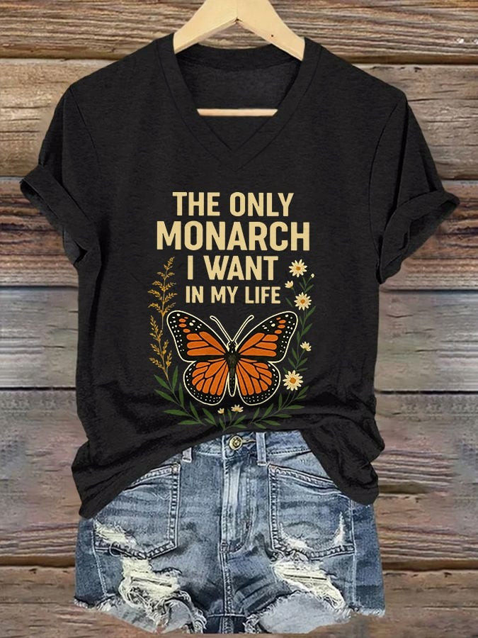 Retro The Only Orange Monarch I Want In My Life Print V-Neck Shirt Gifts For Wife