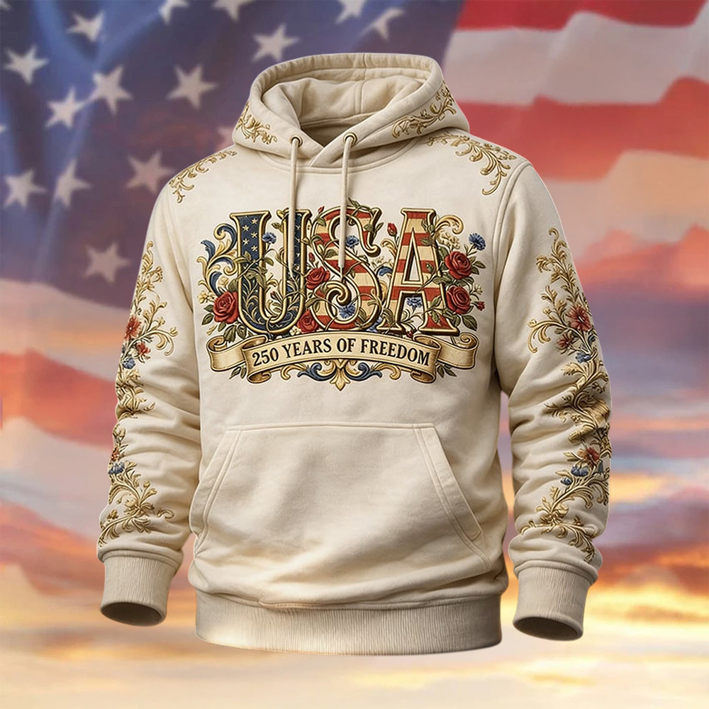 Retro US 250 Years Of Freedom 1776 2026 Hoodie Independence Day 2026 Clothing Patriots Gifts