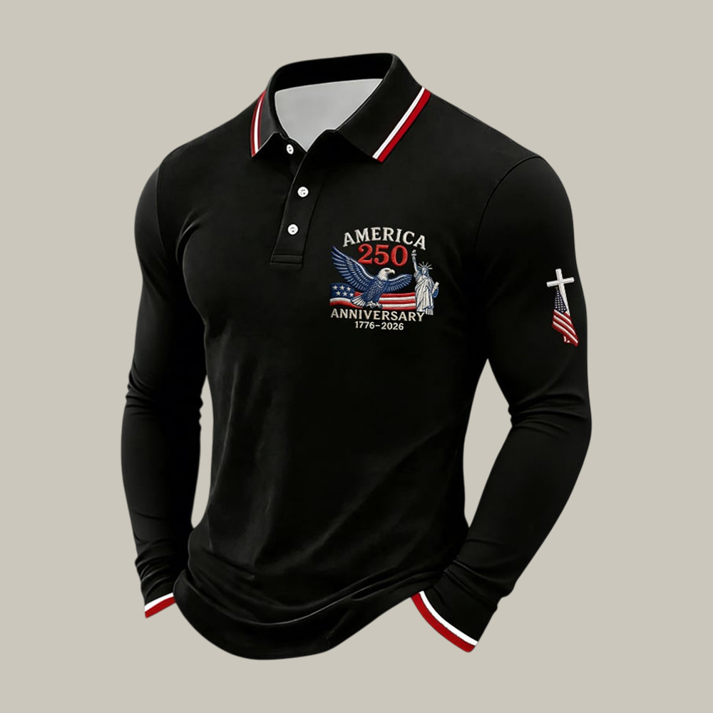 Retro USA 250th Anniversary Faith Polo Long Sleeve Shirt 1776 2026 Merch Gift For Himc