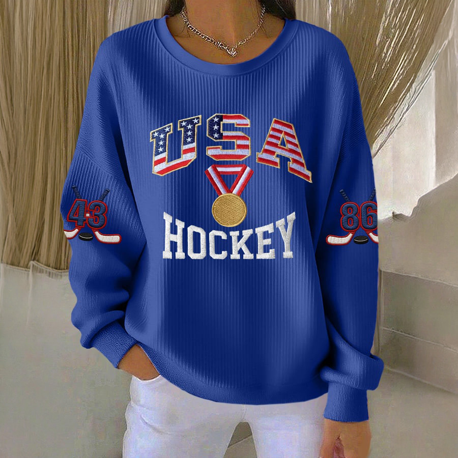 Retro USA Ice Hockey Gold Medal Sweatshirt Ice Hockey Apparel Present For Girlfriend