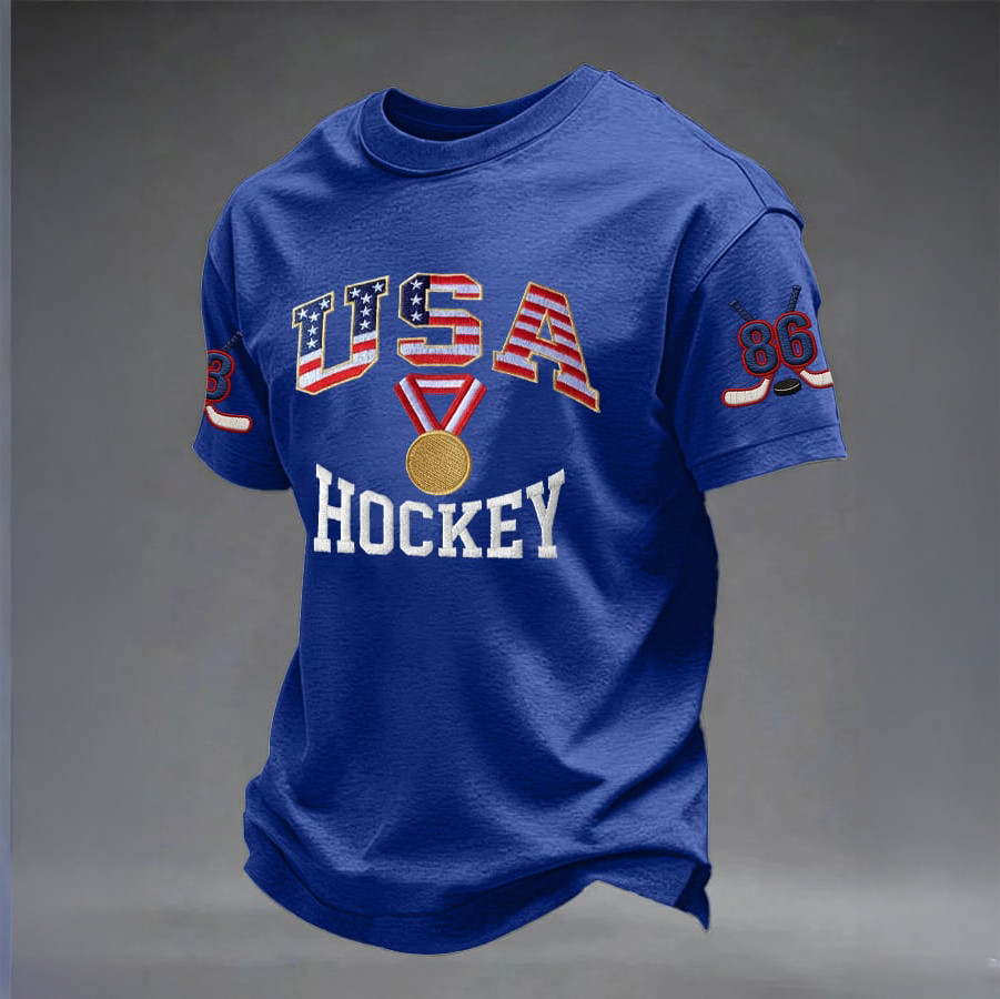 Retro USA Ice Hockey Gold T-Shirt USA Hockey Gold Medal Shirt Cool Gift For Fan