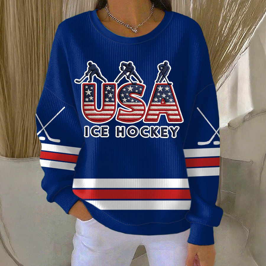 Retro USA Ice Hockey Graphic Sweatshirt Team USA Olympic 2026 Apparel Present For Her