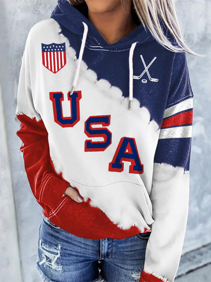 Retro USA Ice Hockey Hoodie Game Day Hoodie Cool Gifts For Hockey Fans