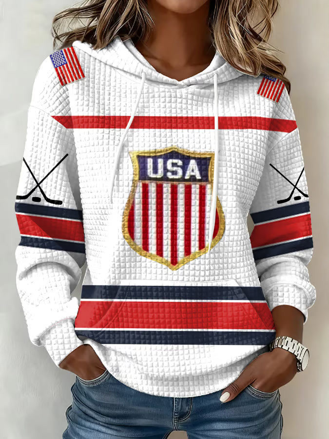 Retro USA Ice Hockey Hoodie Game Day Hoodie Gifts For Hockey Enthusiasts