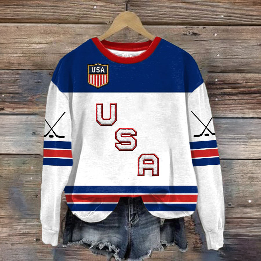 Retro USA Ice Hockey Sweatshirt Game Day Clothing Hockey Lover Gift Ideas