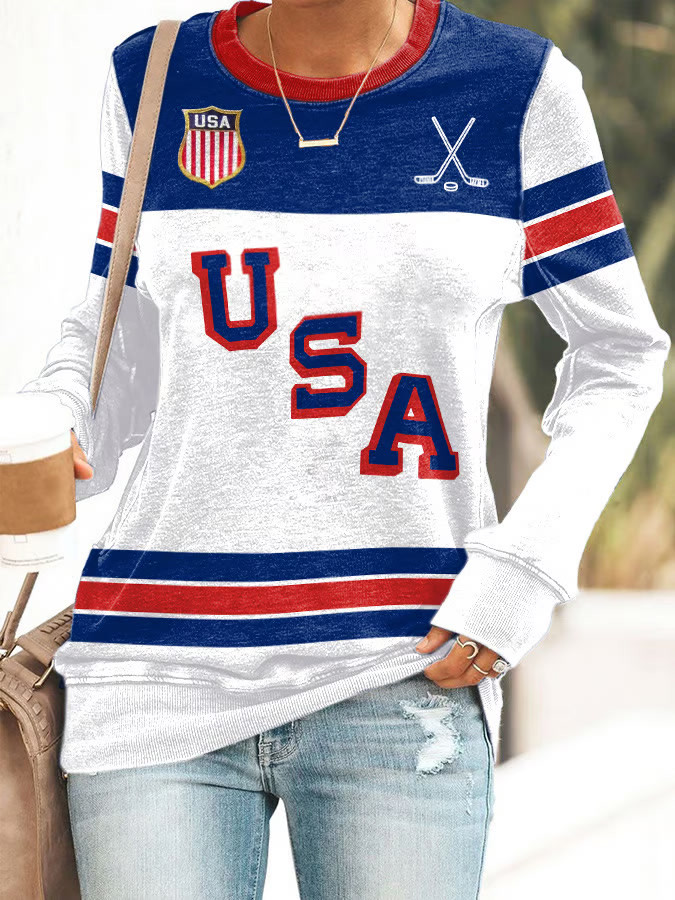 Retro USA Ice Hockey Sweatshirt Game Day Sweatshirt Ice Hockey Fan Gifts
