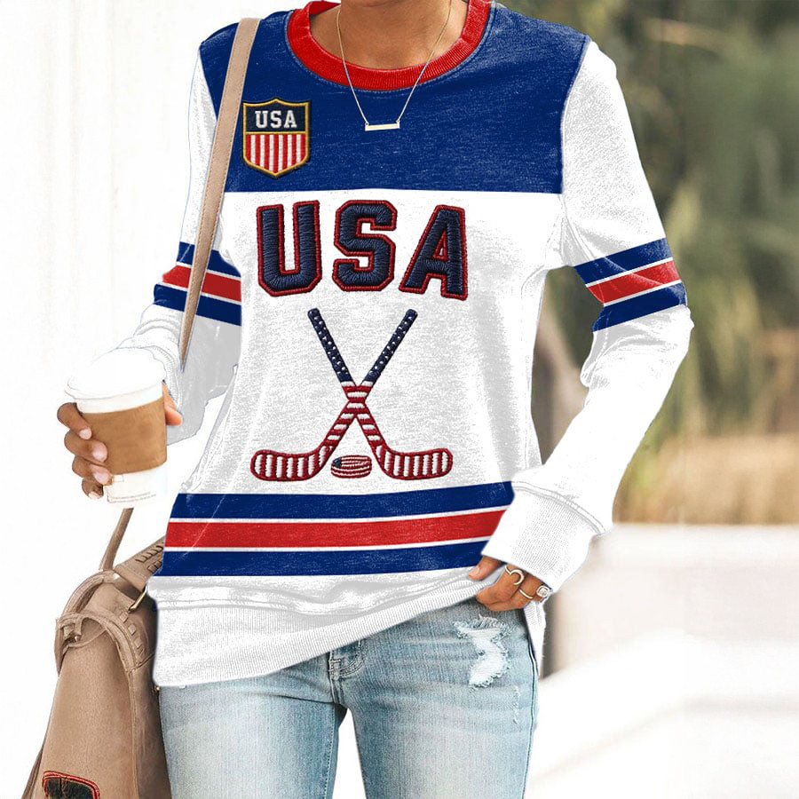 Retro USA Ice Hockey Sweatshirt Ice Hockey Olympics 2026 Merch Present For Fans