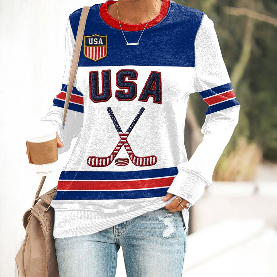 Retro USA Ice Hockey Sweatshirt Team USA Olympic 2026 Clothing Best Gift For Her