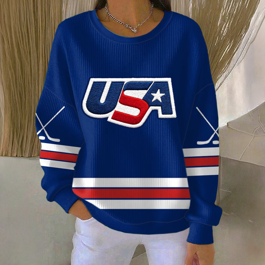 Retro USA Ice Hockey Team Sweatshirt USA Hockey Apparel Present For Mother's Day