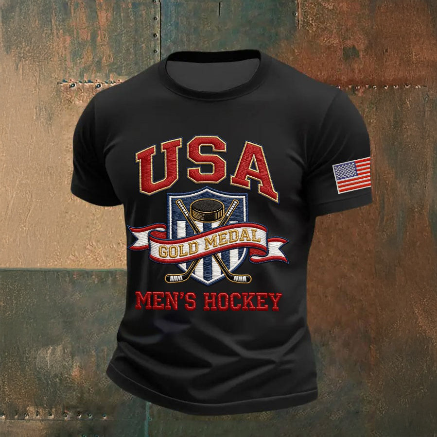 Retro USA Men's Hockey Gold Medal T-Shirt USA Hockey Gold Shirt Present Idea For Him