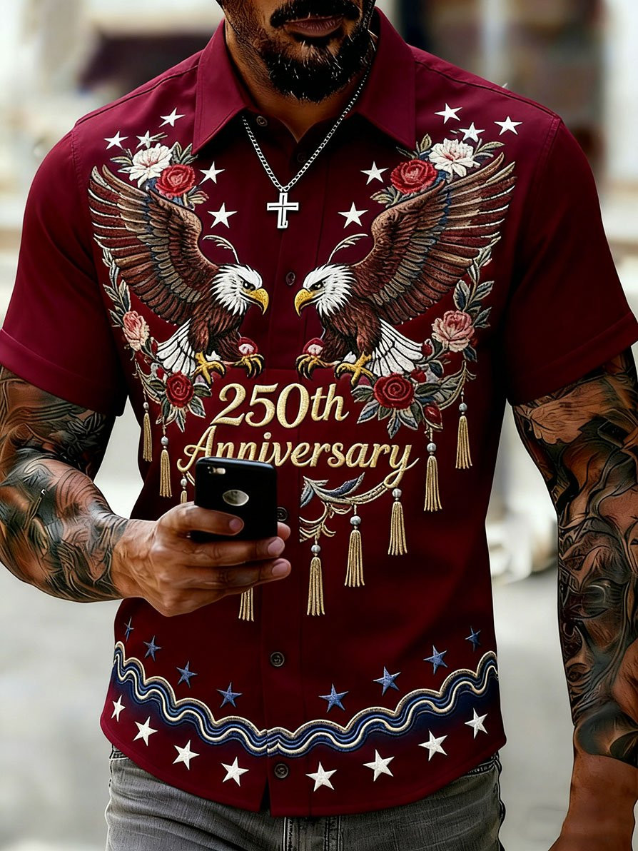 Retro Vacation America's 250th Anniversary Button Shirt Independence Day Clothing Gift For Him