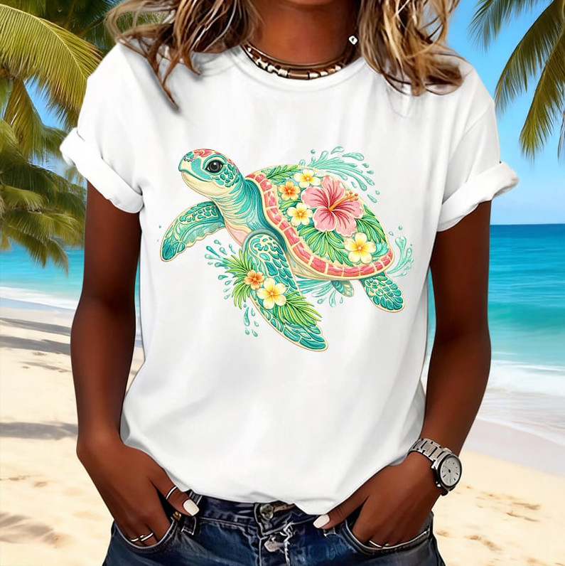 Retro Vacation Beach Colorful Sea Turtle Floral T-Shirt Galathreads Shirt Gift For Wife